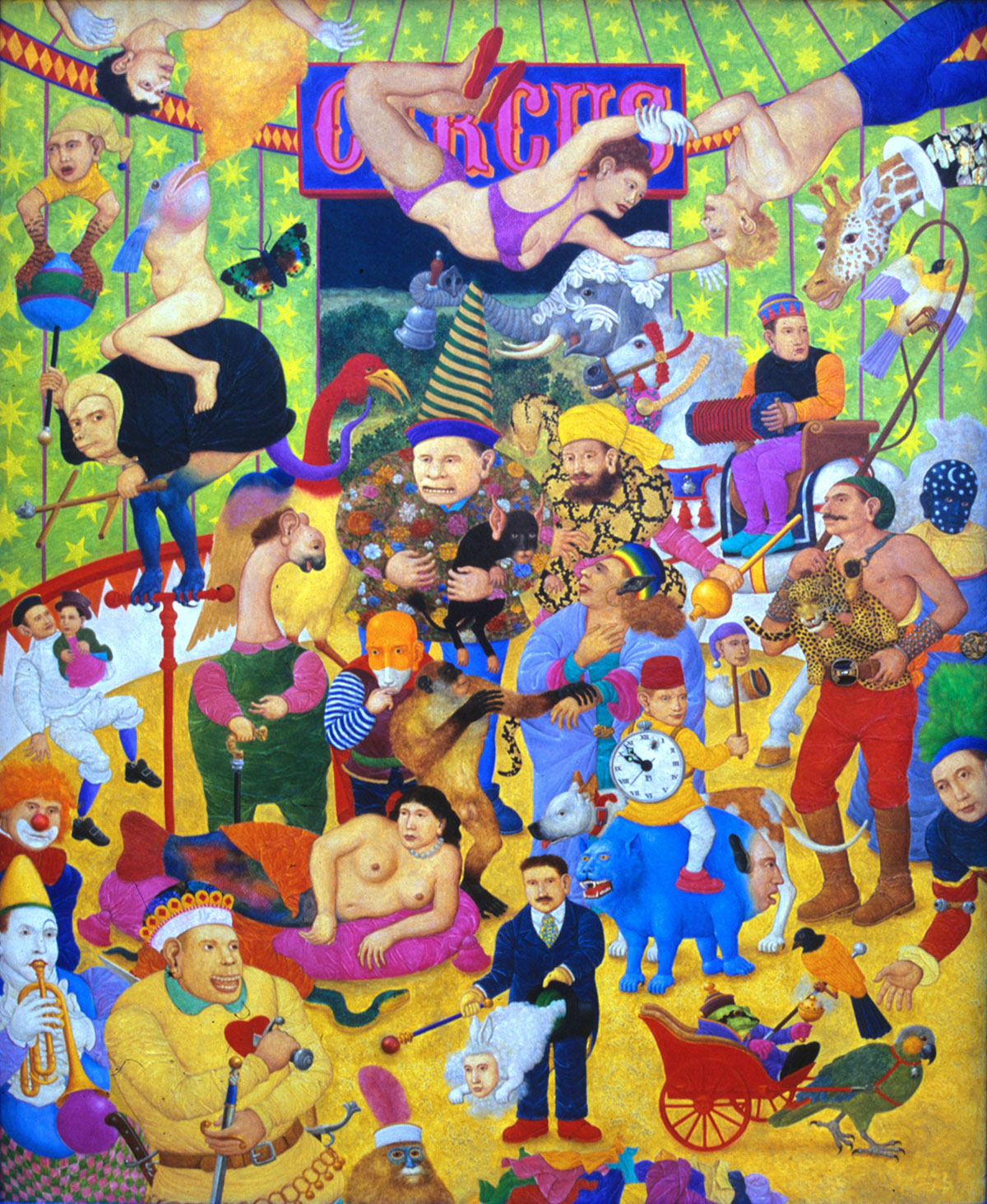 Philippe Briard - Scène de cirque, 1995, huile et collages sur panneau, 61 x 50 cm 